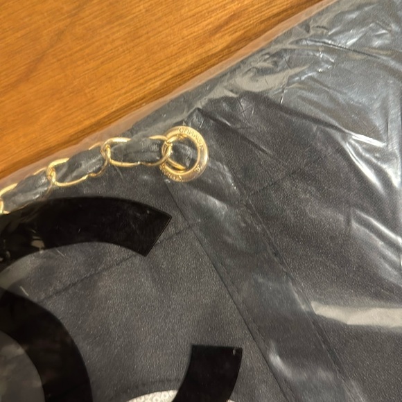 Authentic Chanel Black Tote, Gold Chain Handles White Sequin CC on both sides - Picture 10 of 14